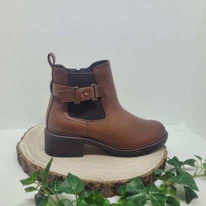 Bottine camel petit talon, élast et boucle sur le côté Jana