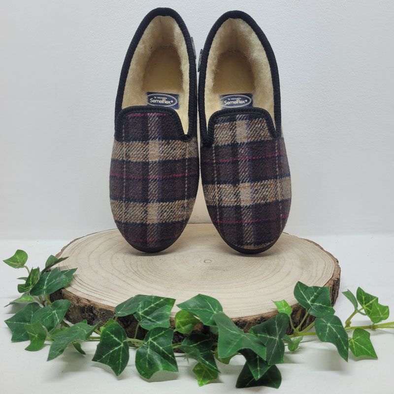 Charentaise carreaux marron fourré Semelflex