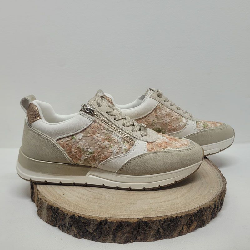 Basket plate beige avec motifs fleurs rosé et un zip Tamaris 