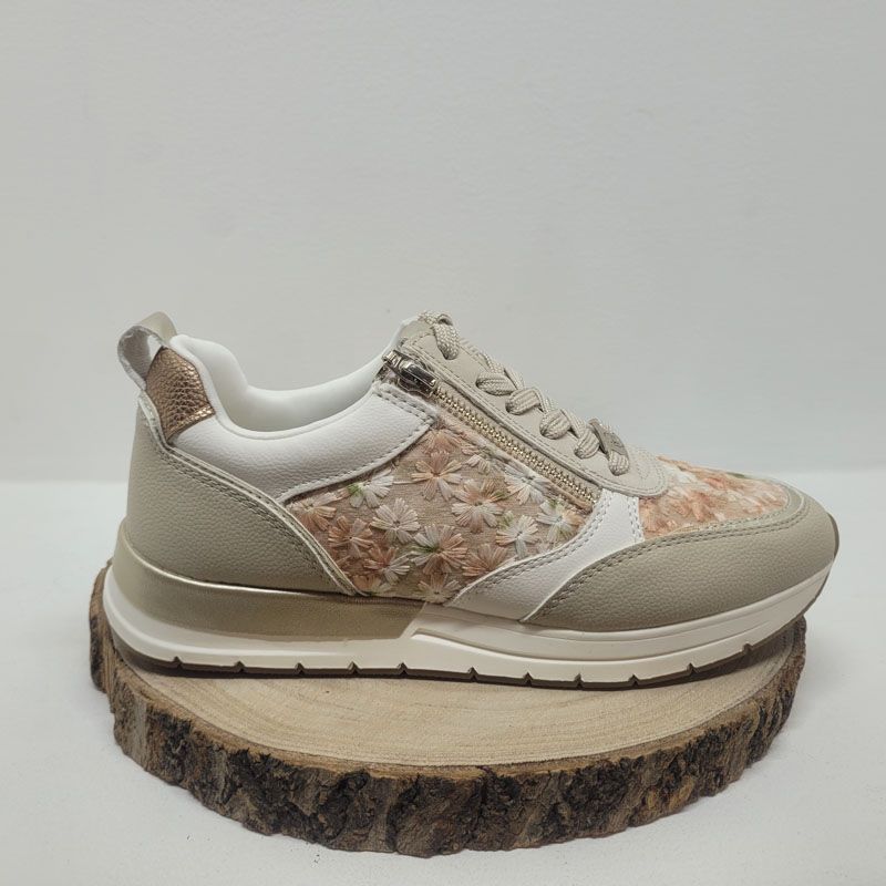 Basket plate beige avec motifs fleurs rosé et un zip Tamaris 