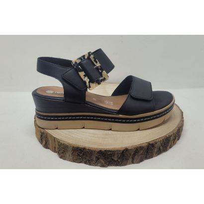 Nu-pied noir compensé avec 2 velcros Remonte 