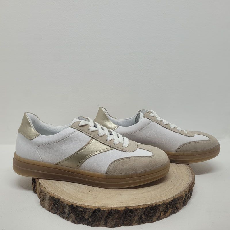 basket plate blanche bande doré semelle beige remonte