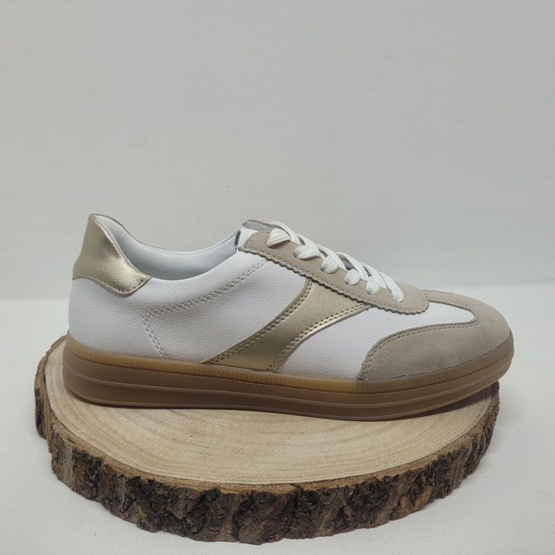 basket plate blanche bande doré semelle beige remonte