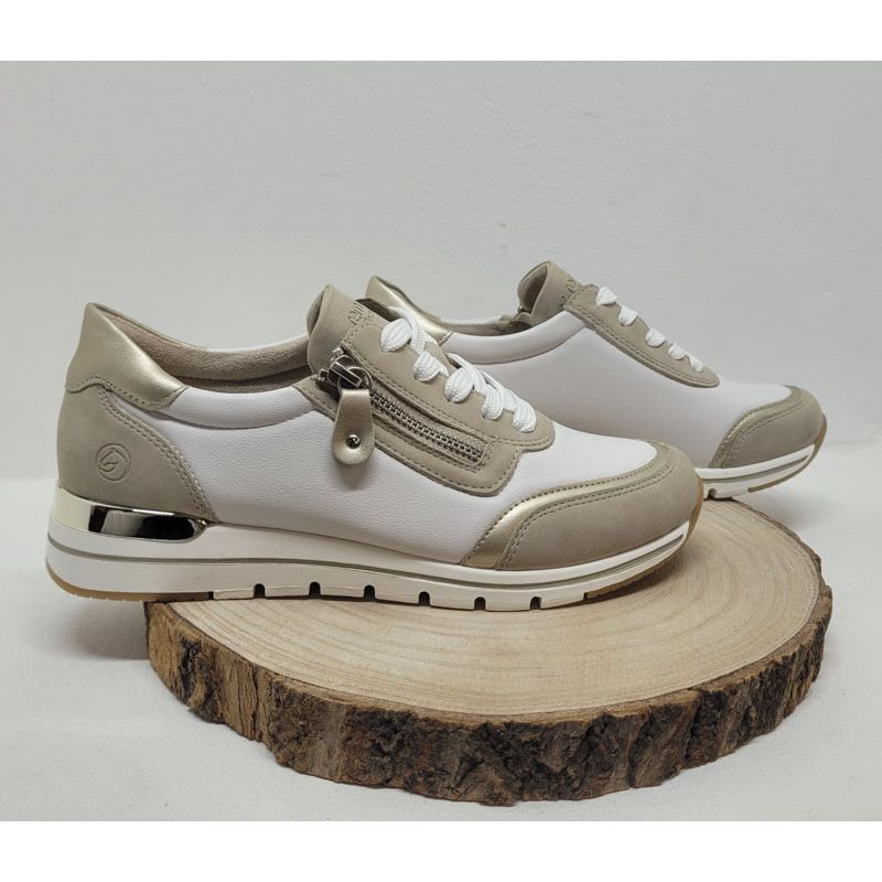 basket blanche et beige zip liseré or remonte 