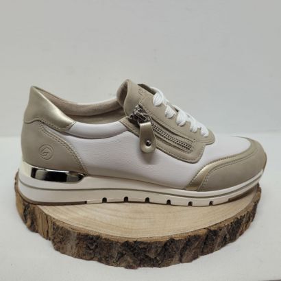 basket blanche et beige zip liseré or remonte 