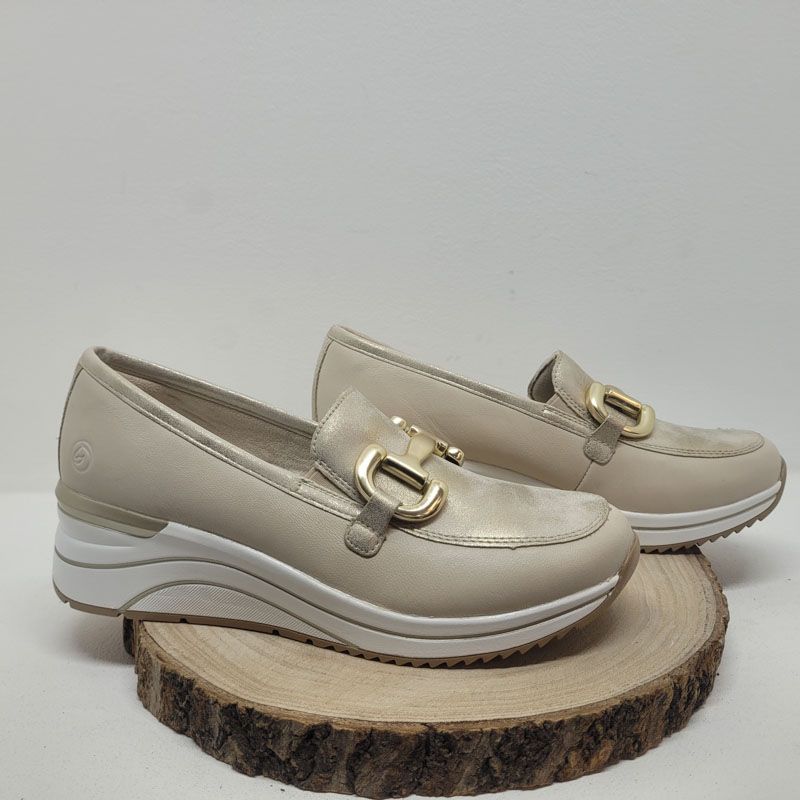Mocassin beige boucle doré compensée semelle blanche Remonte 