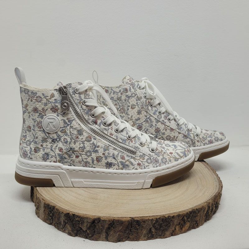 Bottine grise avec imprimé multicolore zip et lacet Rieker