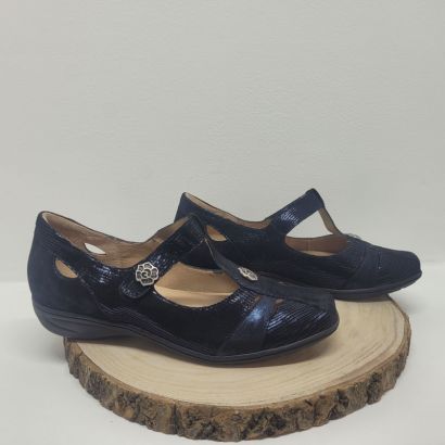 Ballerine bleu marine T avec 1 velcro motif à l'avant et sur le velcro Geollamy