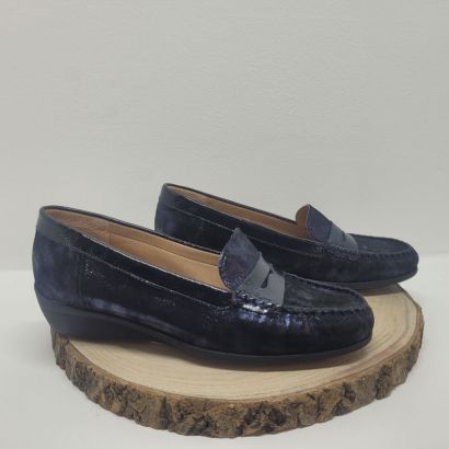 Mocassin compensé bleu avec bande fantaisie Geollamy