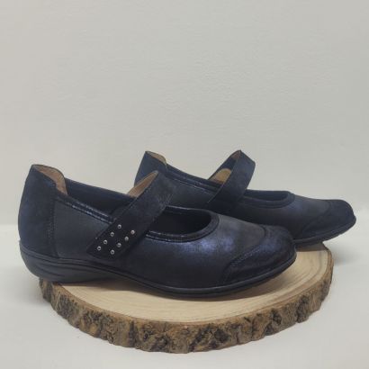 Ballerine bleu marine avec 1 velcro et un motif sur le velcro Geollamy