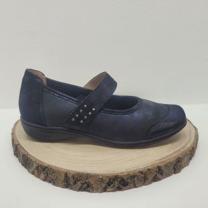 Ballerine bleu marine avec 1 velcro et un motif sur le velcro Geollamy