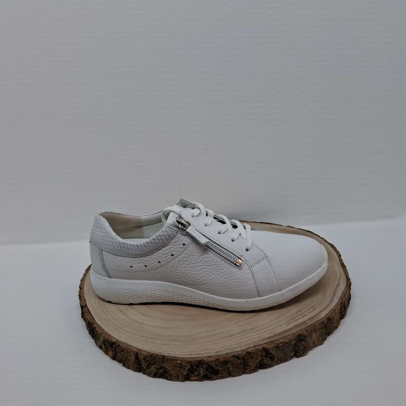 Basket plate blanche souple avec un zip et arrière argenté Waldläufer 