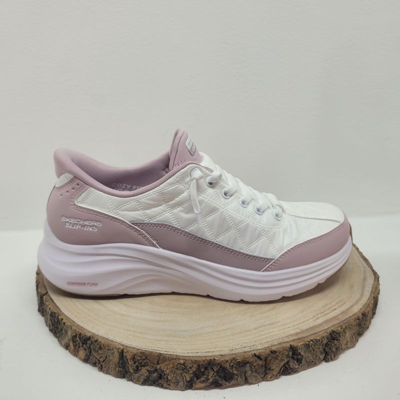 Basket sport blanche contour rose lacet élastique Skechers