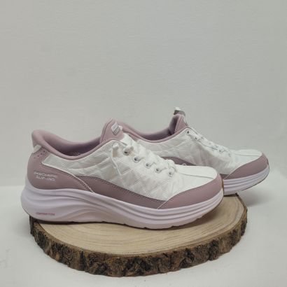 Basket sport blanche contour rose lacet élastique Skechers
