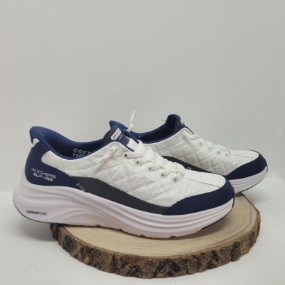 Basket sport blanche contour marine lacet élastique Skechers