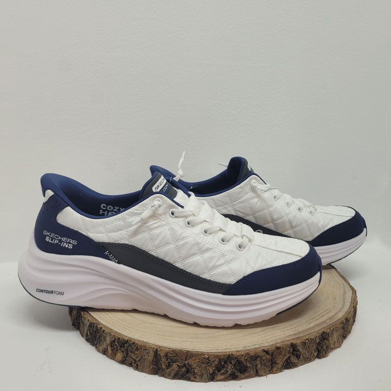 Basket sport blanche contour marine lacet élastique Skechers