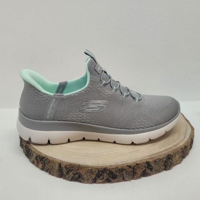 Basket grise mesh semelle blanche lacet élastique Skechers