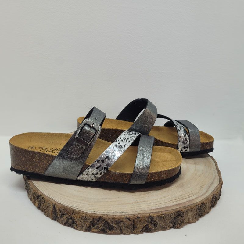 Mule acier avec trois boucles et motifs Maison de l'espadrille 