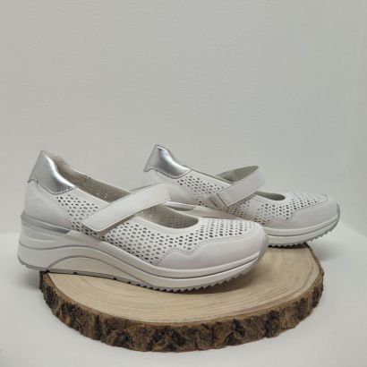 Ballerine compensée blanche un velcro perforé Remonte