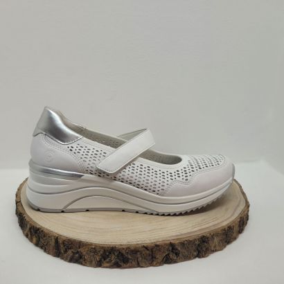Ballerine compensée blanche un velcro perforé Remonte