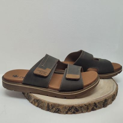 Mule plate marron 2 velcros Rieker