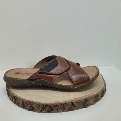 Mule plate avec deux brides croisé camel Rieker