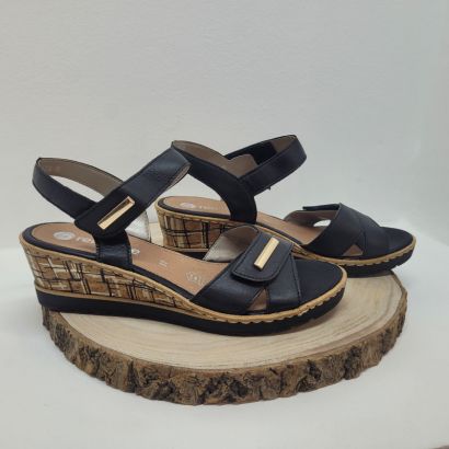 Nu-pied noir compensé avec 2 velcros semelle fantaisie Remonte 