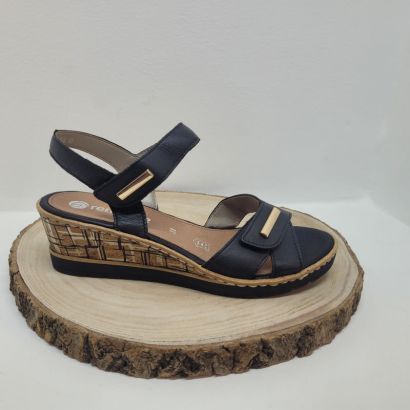 Nu-pied noir compensé avec 2 velcros semelle fantaisie Remonte 