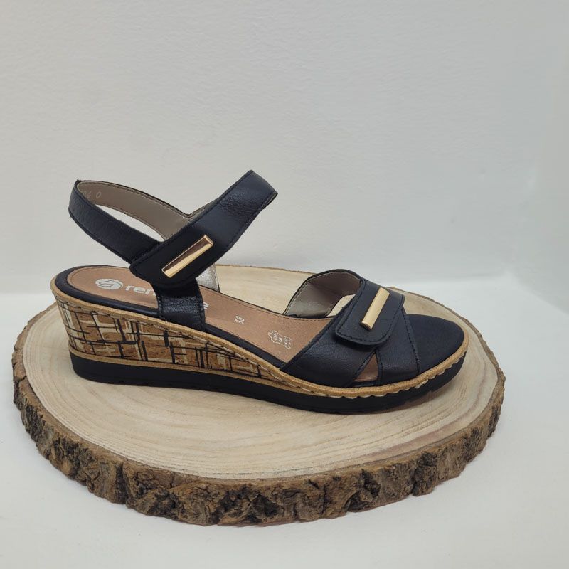 Nu-pied noir compensé avec 2 velcros semelle fantaisie Remonte 