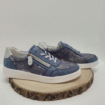 Basket plate bleu strech moucheté zip et lacet Remonte