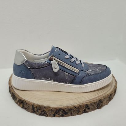 Basket plate bleu strech moucheté zip et lacet Remonte