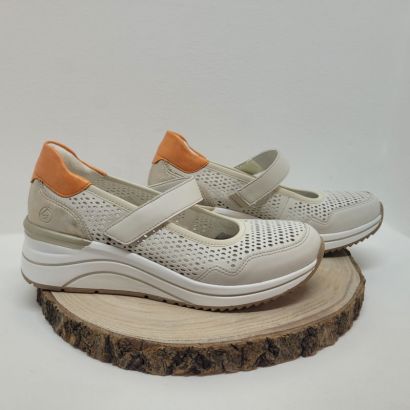 Ballerine compensée beige et orange à l'arrière remonte