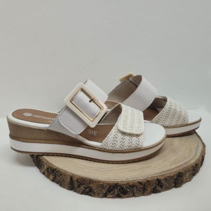 Mule compensée blanche deux velcros boucle carrée blanche Remonte 