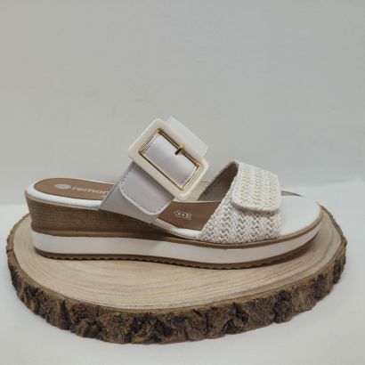 Mule compensée blanche deux velcros boucle carrée blanche Remonte 