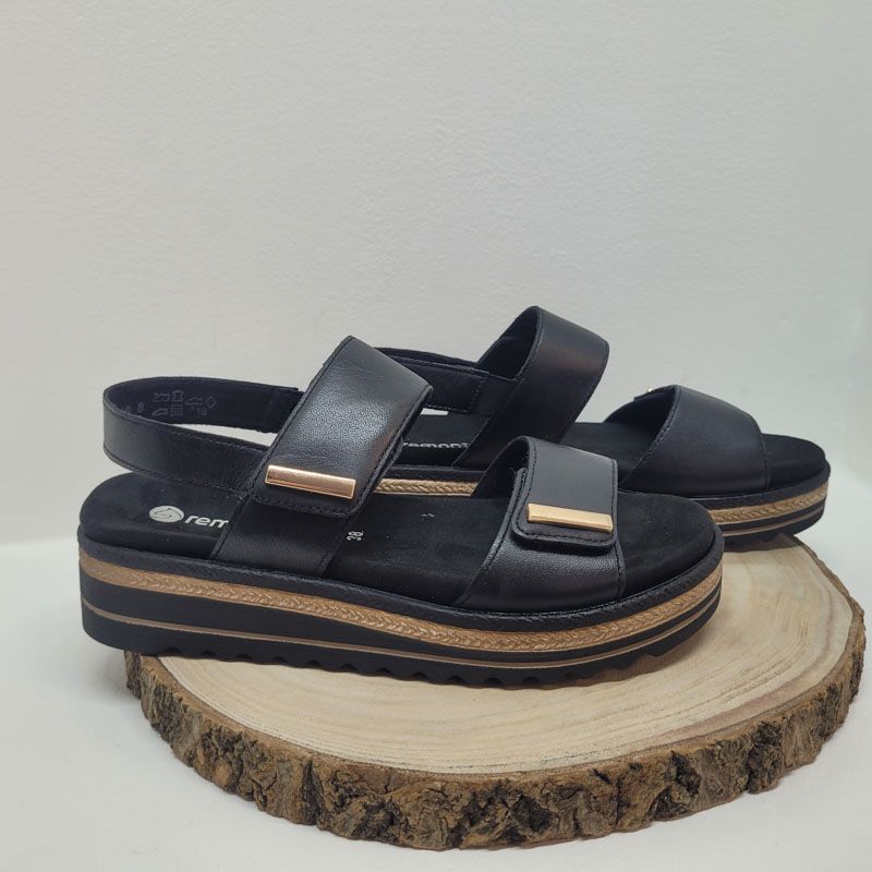 Nu- pied compensée noir deux velcros semelle noire Remonte 