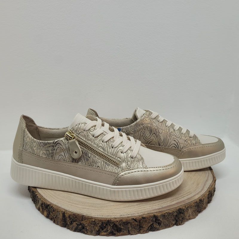 basket beige et or zip semelle blanche remonte 