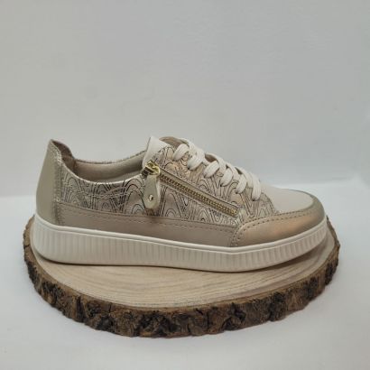 basket beige et or zip semelle blanche remonte 
