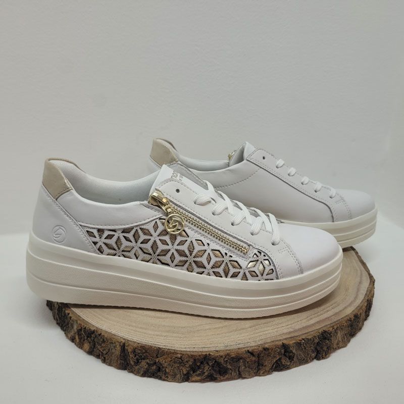 Basket blanche semelle épaisse fantaisie sur le coté zip Remonte