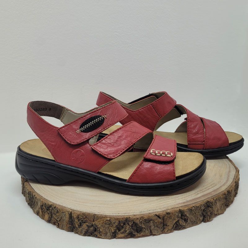 Nu-pied avec trois velcros rouge et noir Rieker