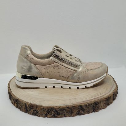 Basket beige et doré strech avec un zip et lacet Remonte 