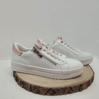 Basket blanche semelle épaisse rose et zip Marco Tozzi 