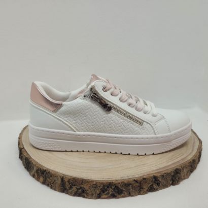 Basket blanche semelle épaisse rose et zip Marco Tozzi 