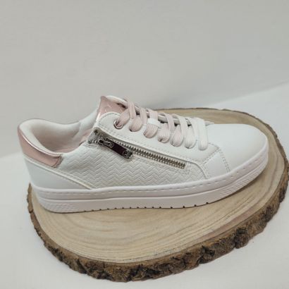 Basket blanche semelle épaisse rose et zip Marco Tozzi 