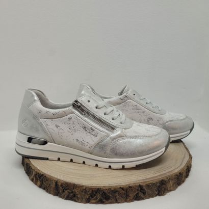 Basket blanche et argenté strech avec zip et lacet Remonte
