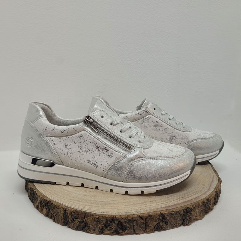 Basket blanche et argenté strech avec zip et lacet Remonte