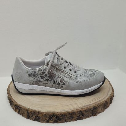 Basket blanche brillante fleurs à lacets et tirette à motifs Rieker 