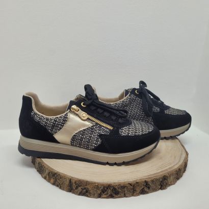 Basket plate noire avec imprimé doré avec zip et lacets Rieker