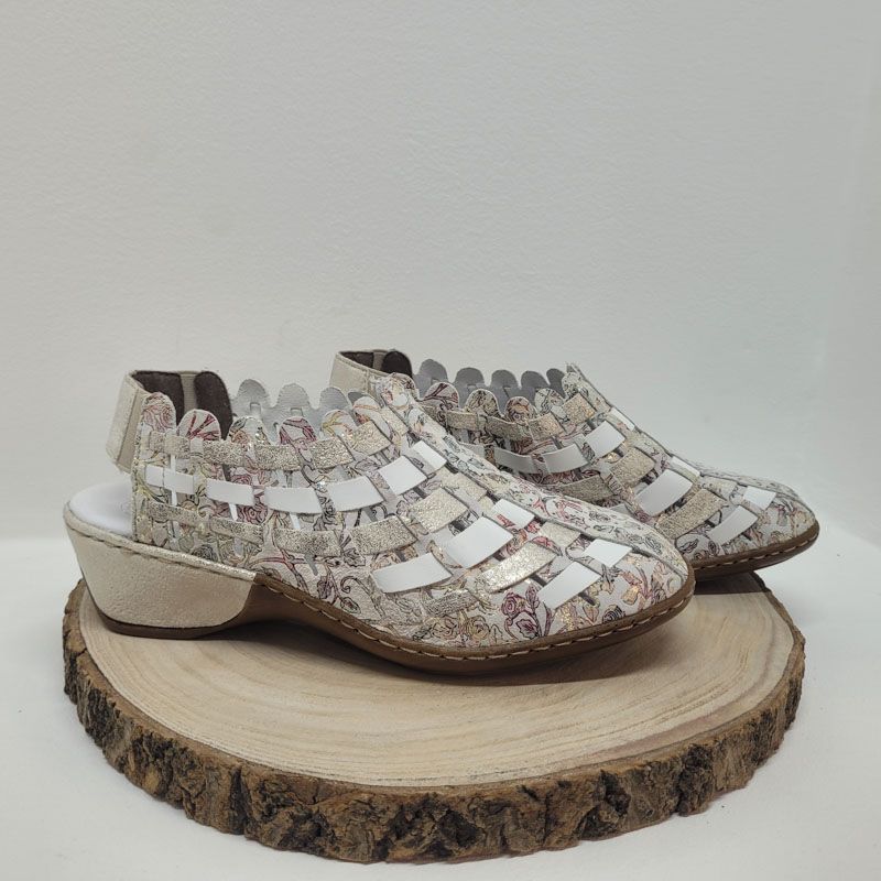 Nu-pied bout fermé imprimé fleuri beige Rieker