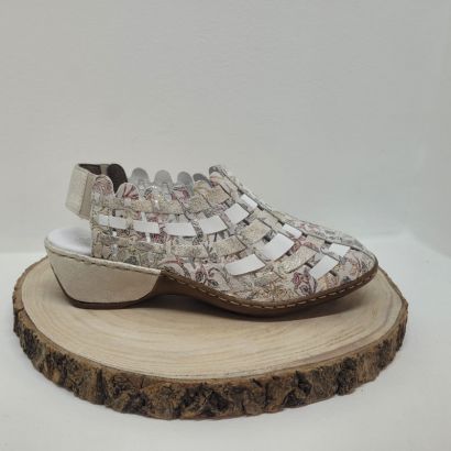 Nu-pied bout fermé imprimé fleuri beige Rieker