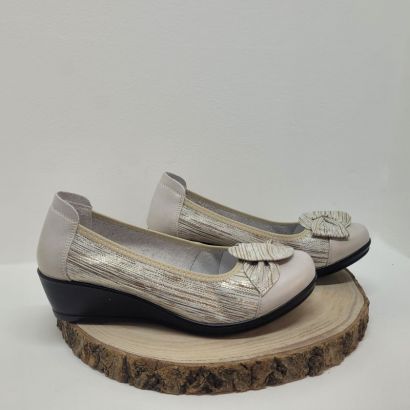 Ballerine compensé or avec imprimé rayé et flot Infini